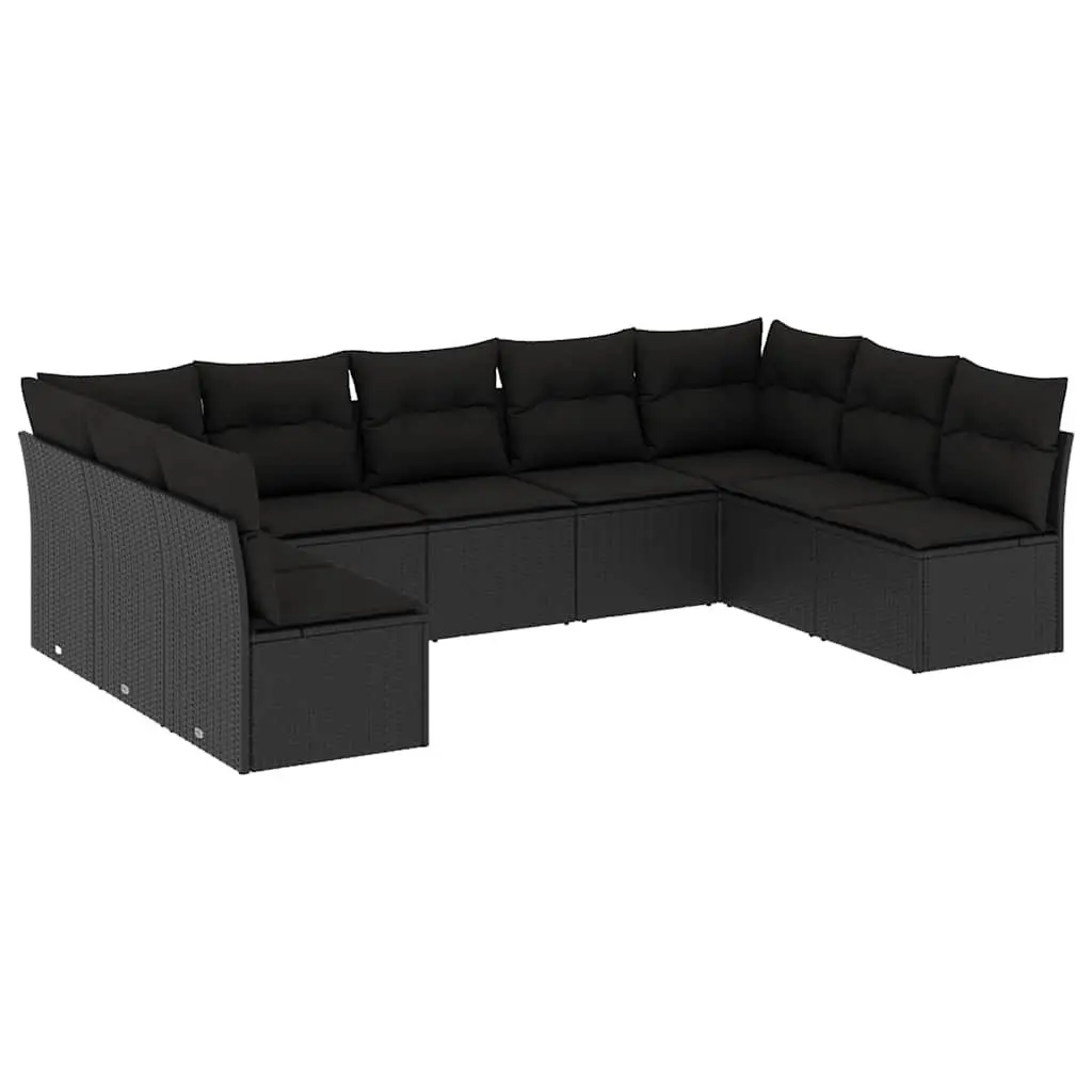 Garden Sofa Set Modular Outdoor Furniture 9 Piece Black Rattan Seating