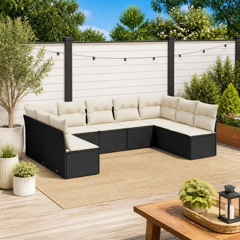 Garden Sofa Set 9 Piece Outdoor Furniture Modular Patio Sectional with Cushions Black