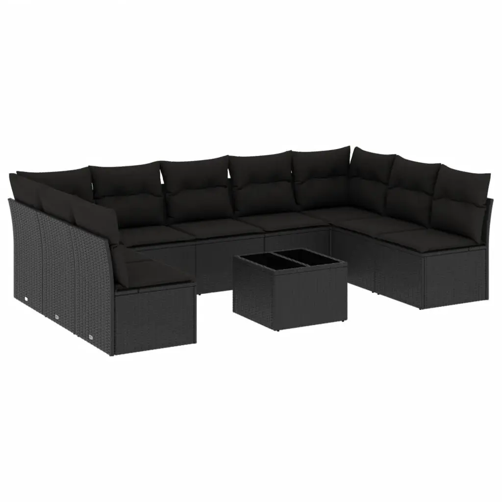 Garden Sofa Set Outdoor Patio Furniture 10 Piece Black Poly Rattan with Cushions