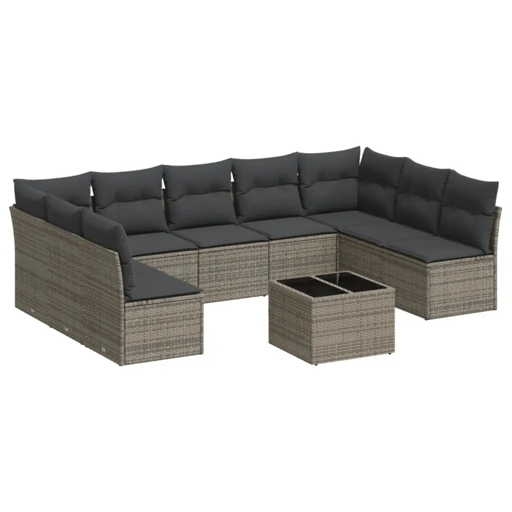 Garden Sofa Set 10 Piece Outdoor Furniture Grey Poly Rattan Patio