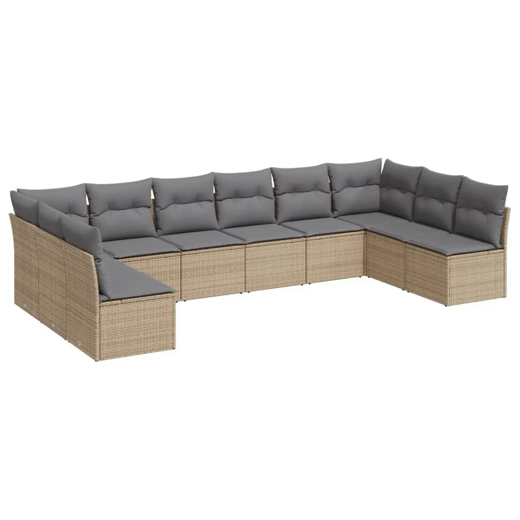 Garden Sofa Set 10 Piece Outdoor Furniture Beige Cushions Patio Lounging