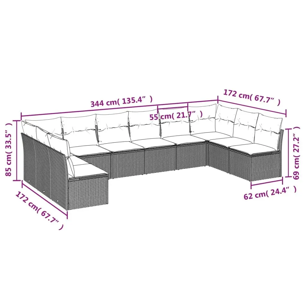 Garden Sofa Set 10 Piece Outdoor Furniture Grey Poly Rattan Modular