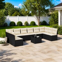 Comfortable Black Rattan Garden Sofa Set, 11 Pieces