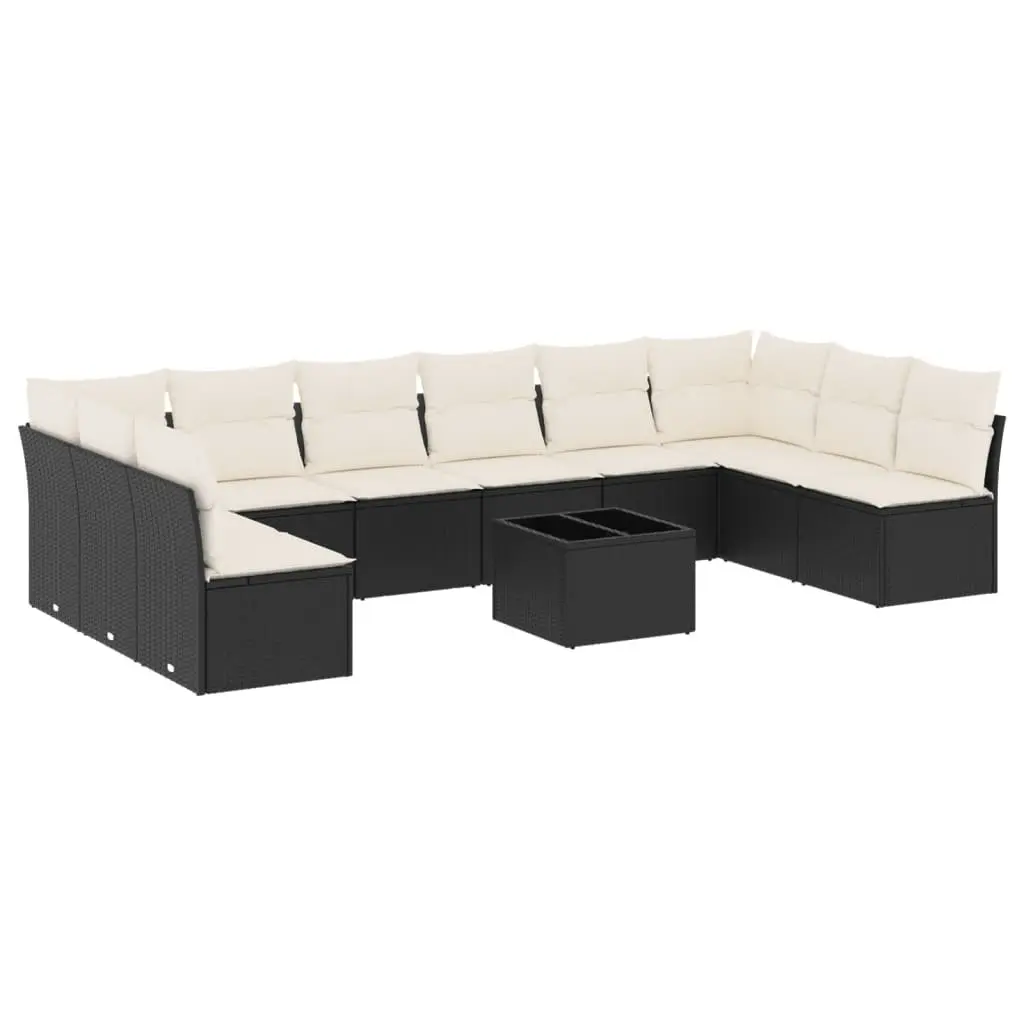 Garden Sofa Set 11 Piece Outdoor Furniture Black Poly Rattan Cushions