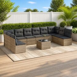 Stylish 11-Piece Outdoor Sofa Set with Grey Cushions
