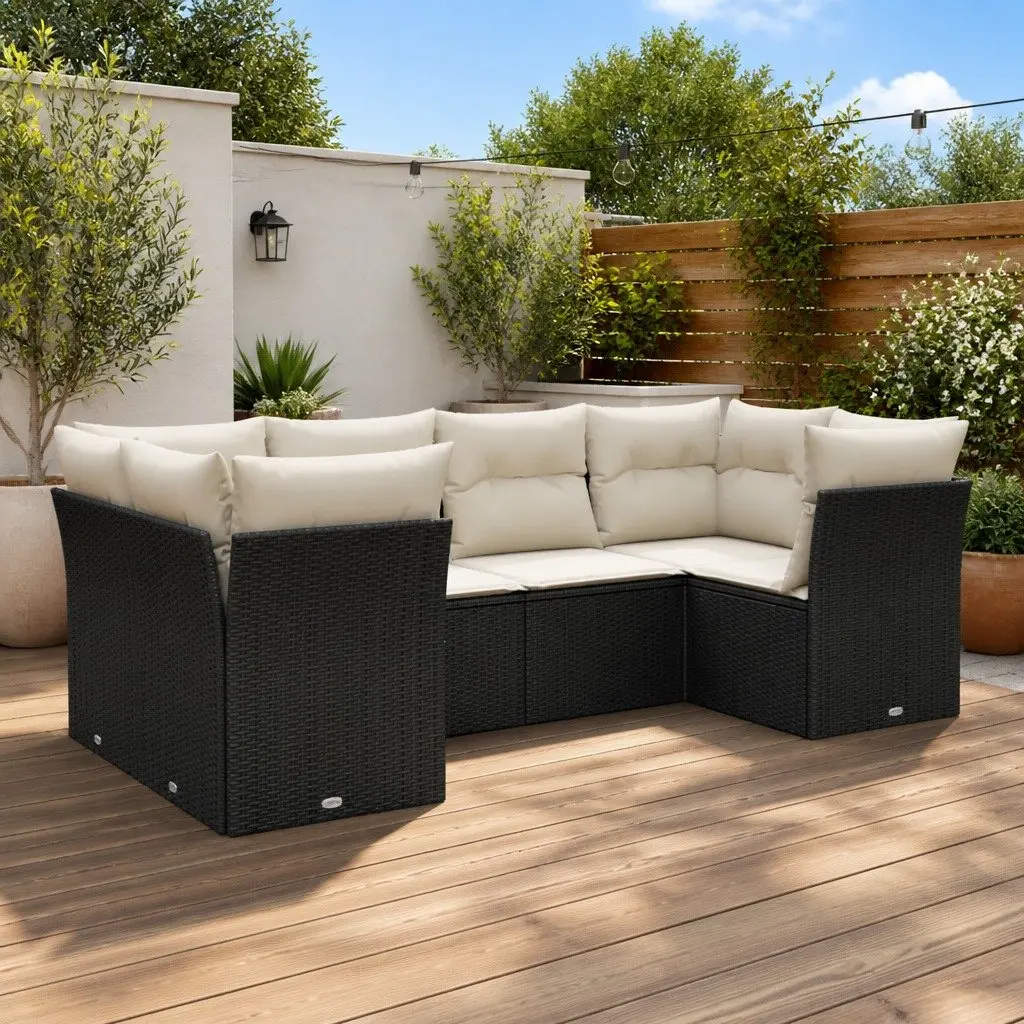 Garden Sofa Set Outdoor Furniture 6 Piece Modular Black Poly Rattan Patio Lounge