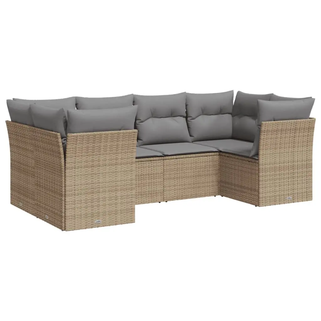 Garden Sofa Set Outdoor Furniture 6 Piece Modular Beige with Cushions