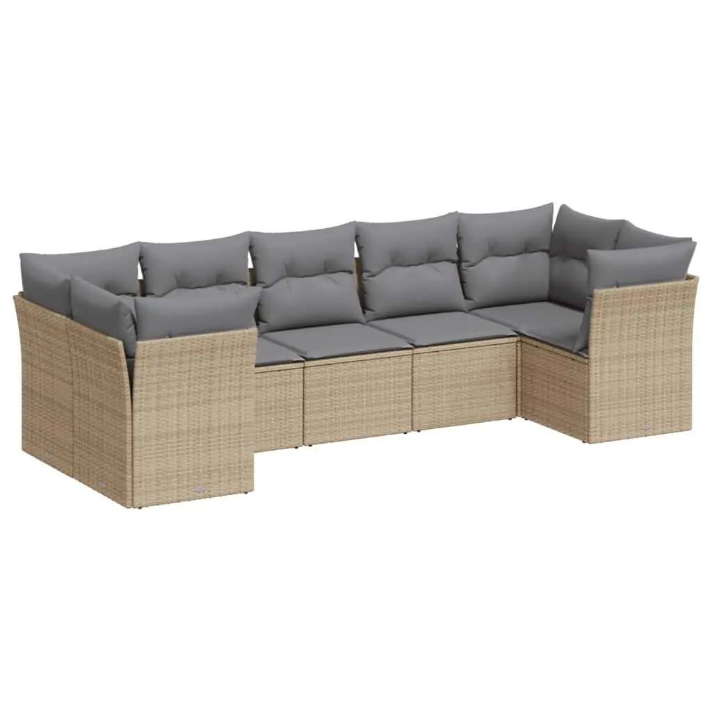 7 Piece Outdoor Garden Sofa Set Modular Patio Furniture Beige Cushions