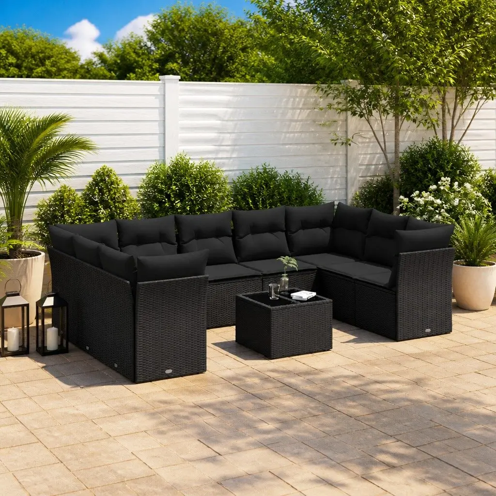 Garden Sofa Set 10 Piece Outdoor Furniture Black Poly Rattan Modular Patio