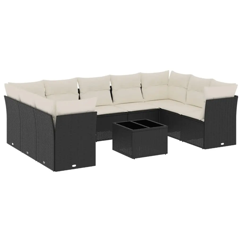 Garden Sofa Set Modular Outdoor Furniture 10 Piece Black Poly Rattan with Cushions
