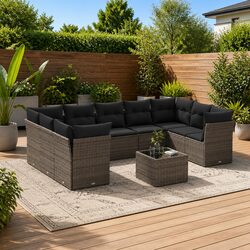 Comfortable 10-Piece Grey Garden Sofa Set for Outdoor Relaxation