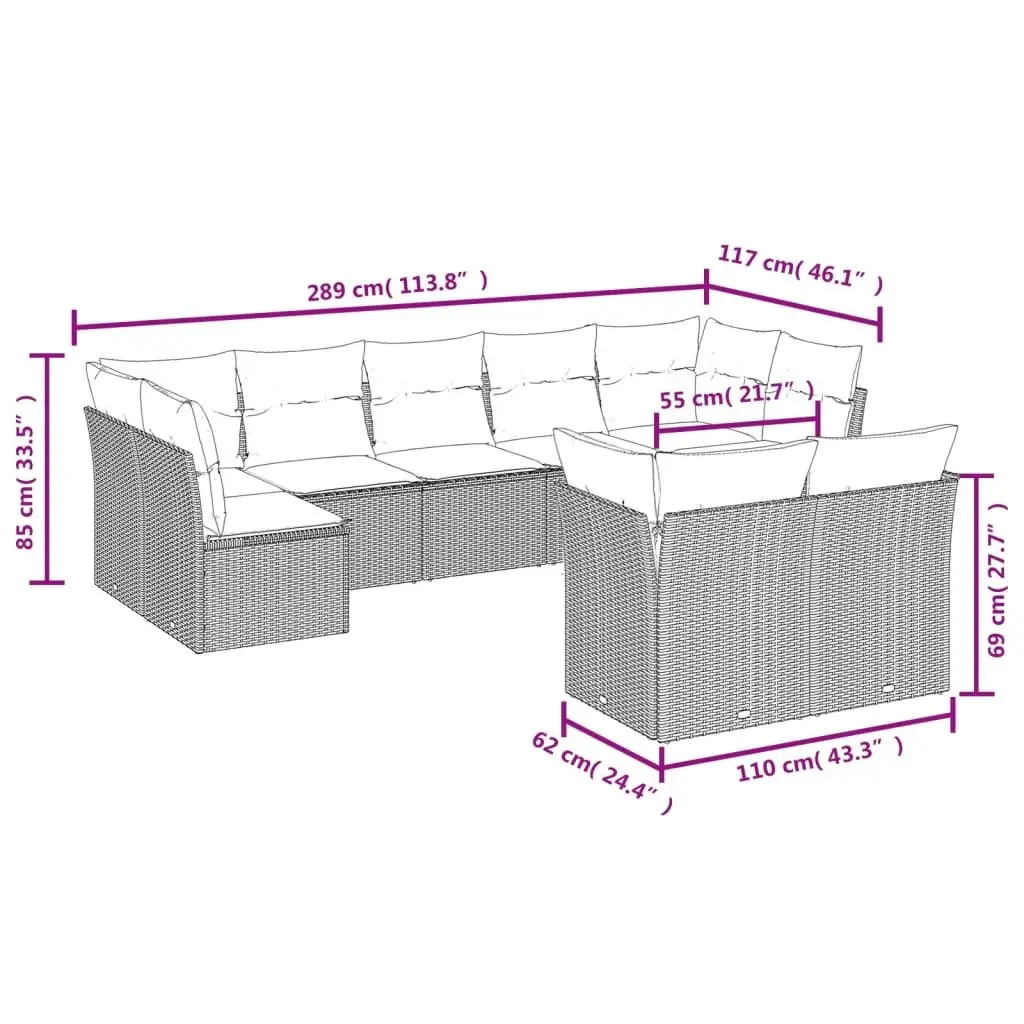 Garden Sofa Set 9 Piece Outdoor Furniture Beige Poly Rattan Cushions