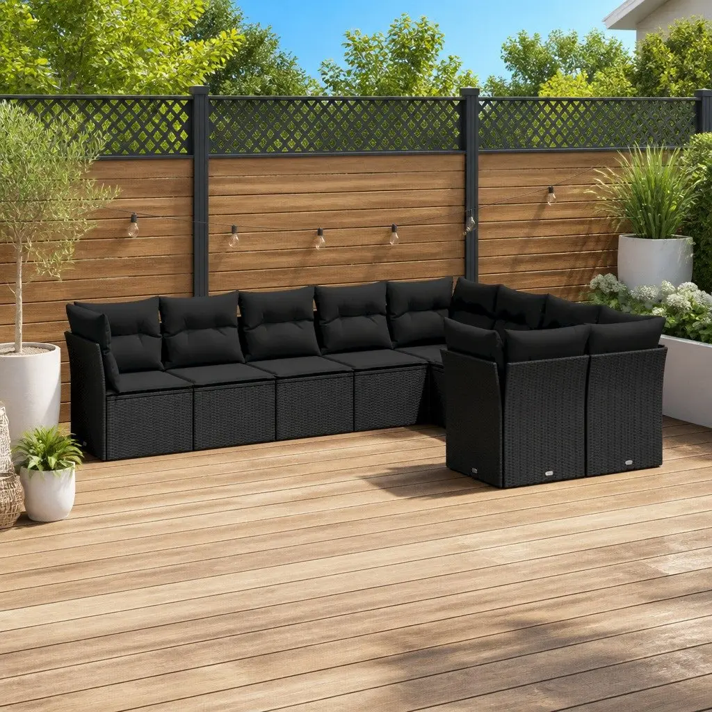 Garden Sofa Set Modular Outdoor Furniture 9 Piece Cushions Black