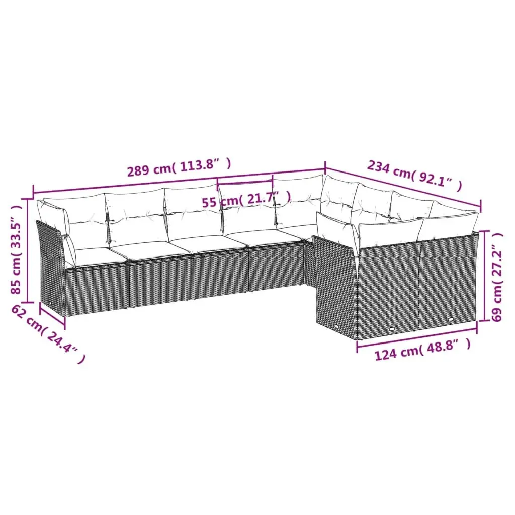 Garden Sofa Set Modular Outdoor Furniture 9 Piece Cushions Black