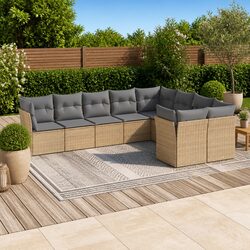 Outdoor Garden Sofa Set 9 Piece Patio Furniture with Cushions Beige Rattan