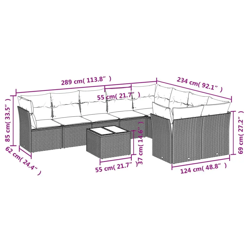 Garden Sofa Set 10 Piece Outdoor Furniture Black Poly Rattan Patio Seating