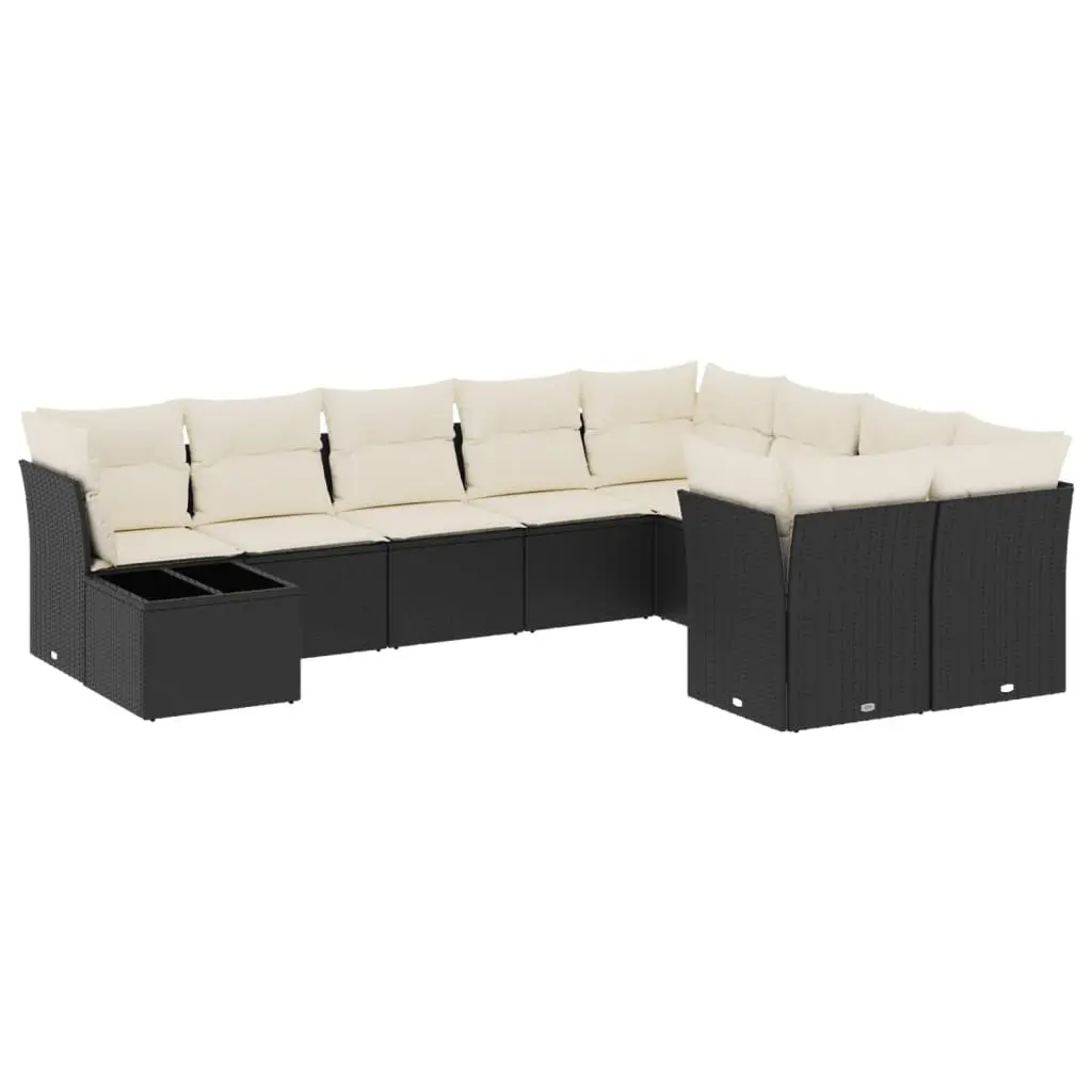 Garden Sofa Set Outdoor Furniture 10 Piece Black Poly Rattan Cushions Patio