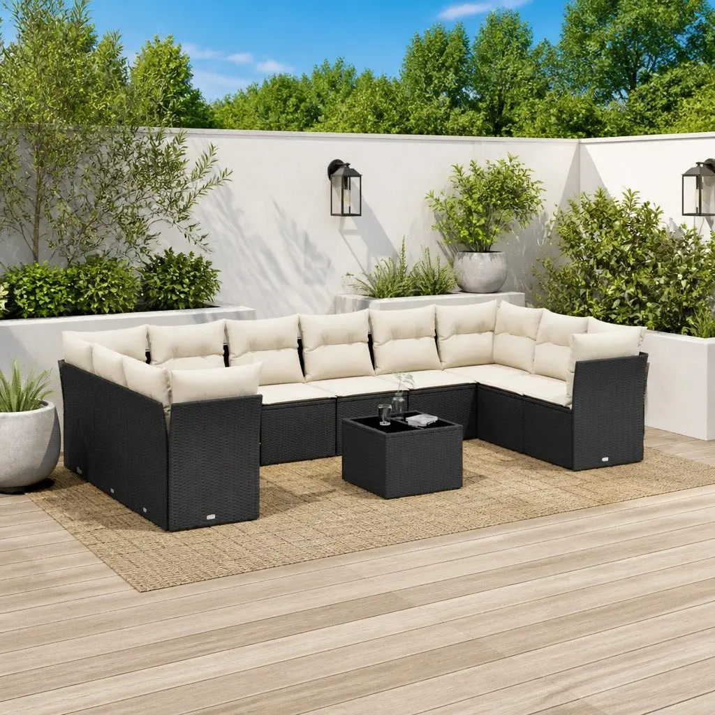 Garden Sofa Set Outdoor Furniture 11 Piece Patio Seating Black Poly Rattan
