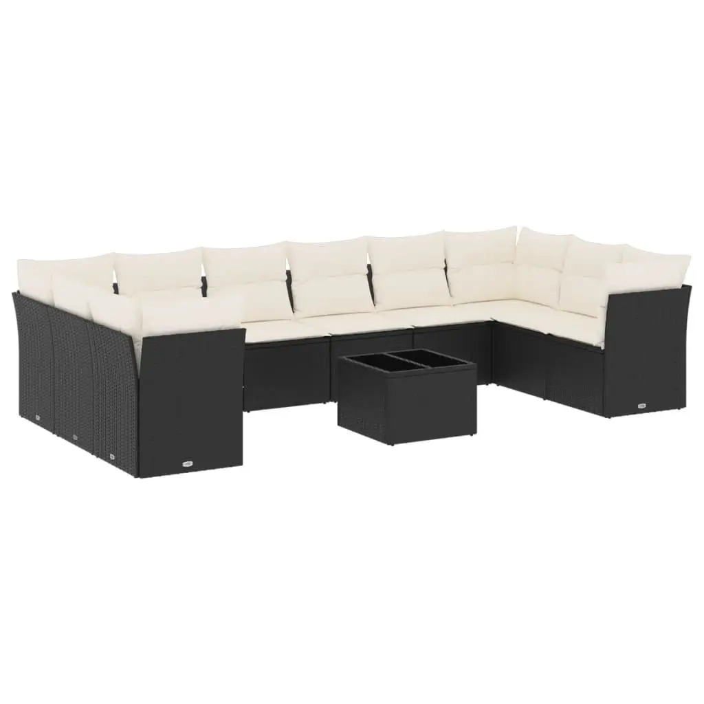 Garden Sofa Set Outdoor Furniture 11 Piece Patio Seating Black Poly Rattan