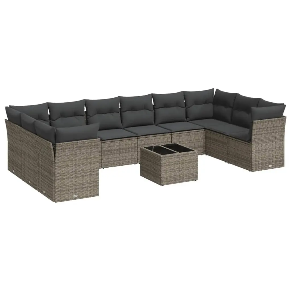 Garden Sofa Set 11 Piece Outdoor Furniture Modular Grey Poly Rattan