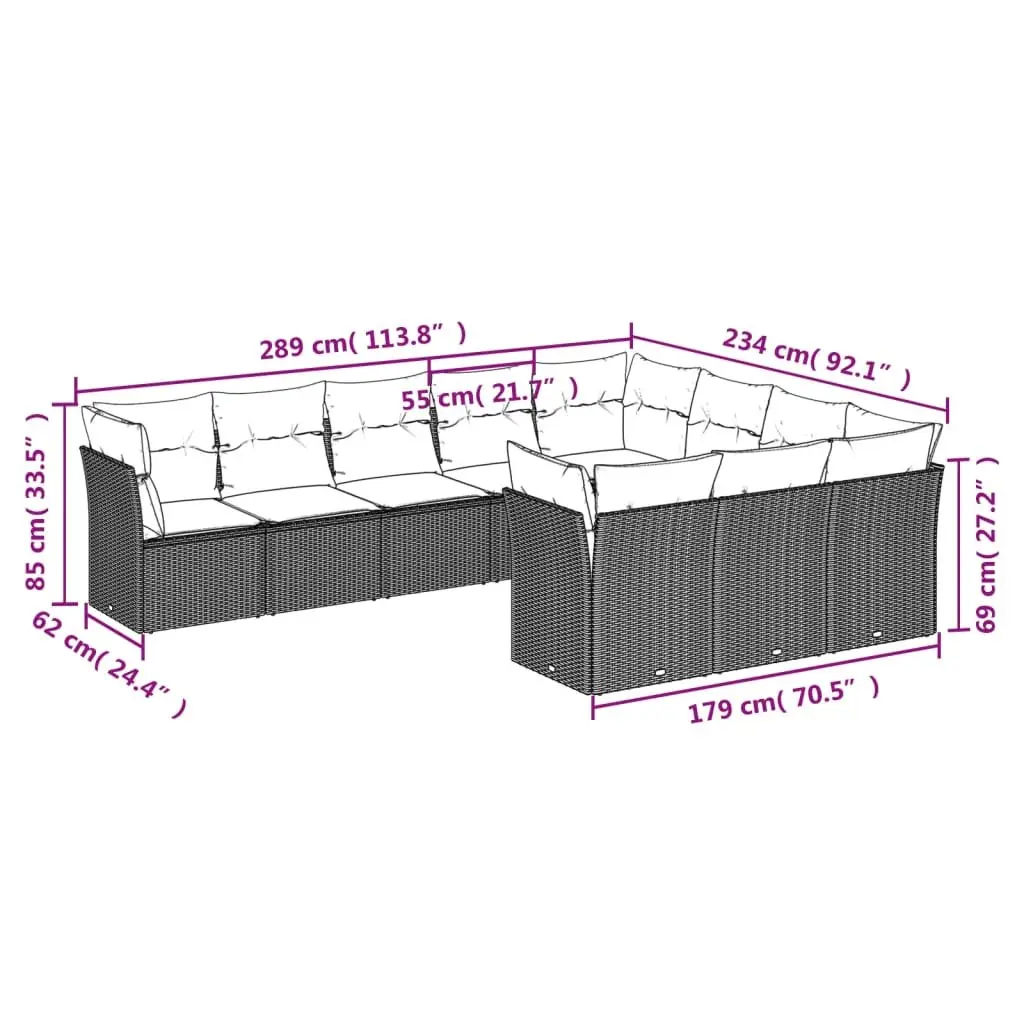Garden Sofa Set 10 Piece Outdoor Furniture Patio Sectional Beige