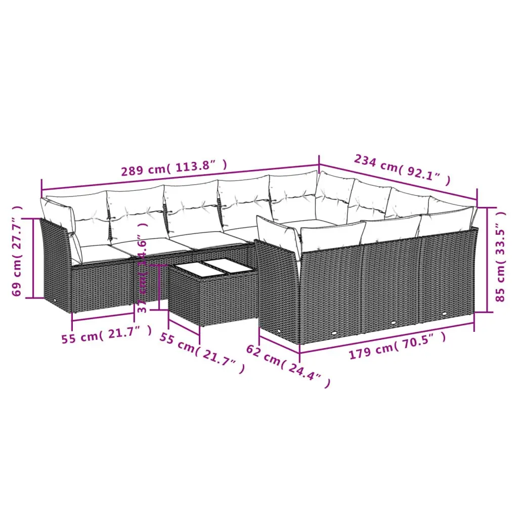 Outdoor Garden Sofa Set 11 Piece Black Poly Rattan Patio Furniture with Cushions