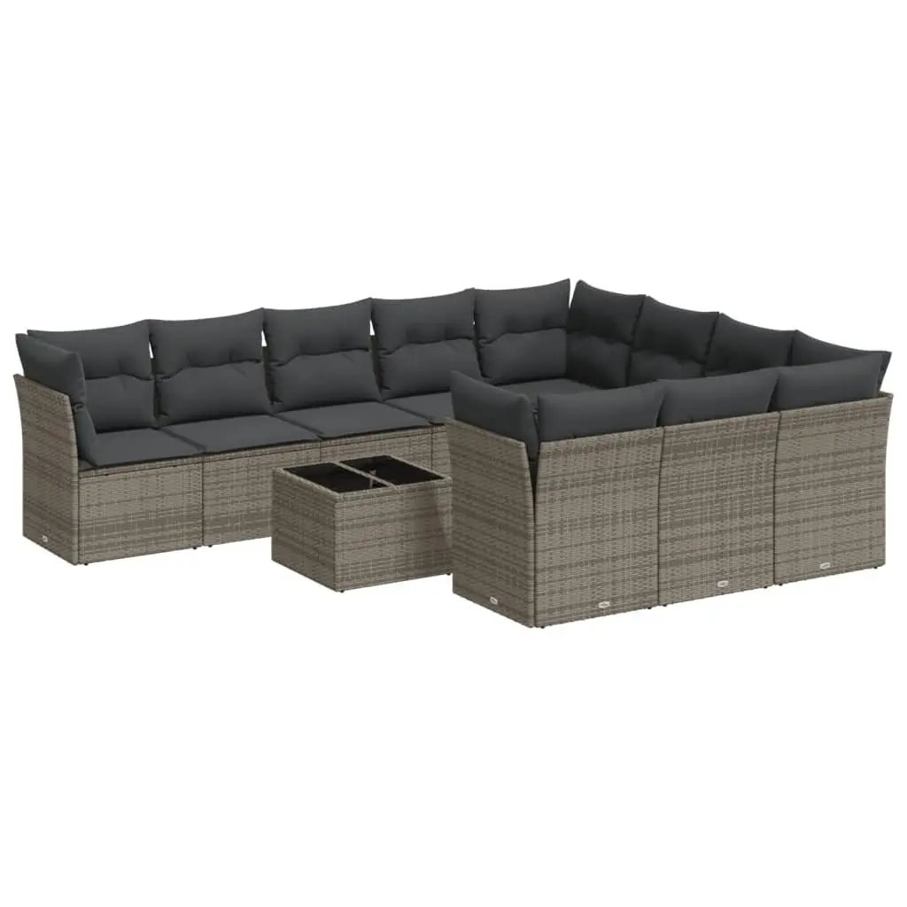 Garden Sofa Set 11 Piece Outdoor Furniture Grey Poly Rattan with Cushions