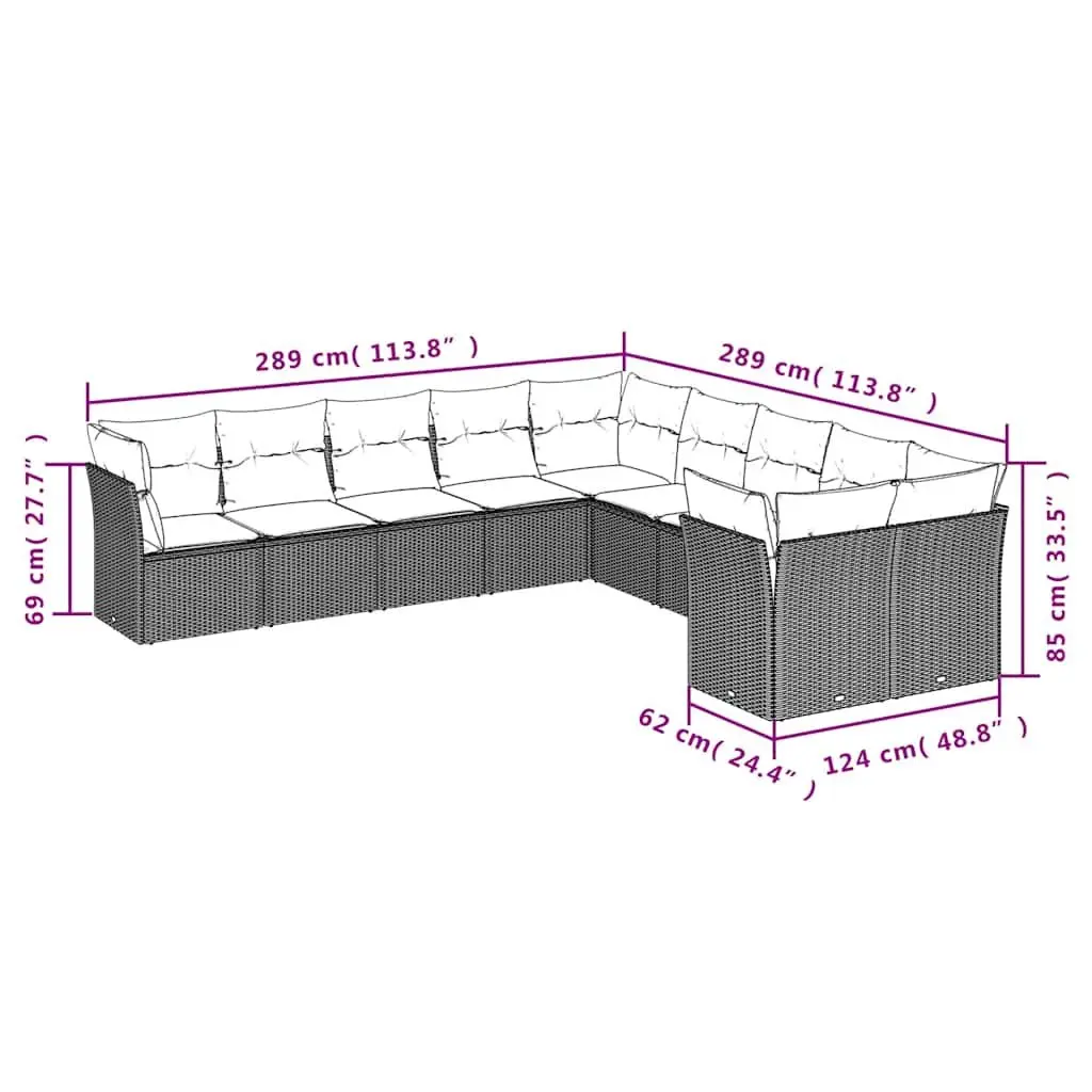Garden Sofa Set Outdoor Furniture 10 Piece Black Poly Rattan Modular Patio