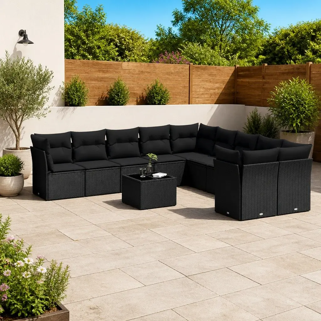 Outdoor Garden Sofa Set 11 Piece Modular Black PE Rattan Furniture Patio Lounge