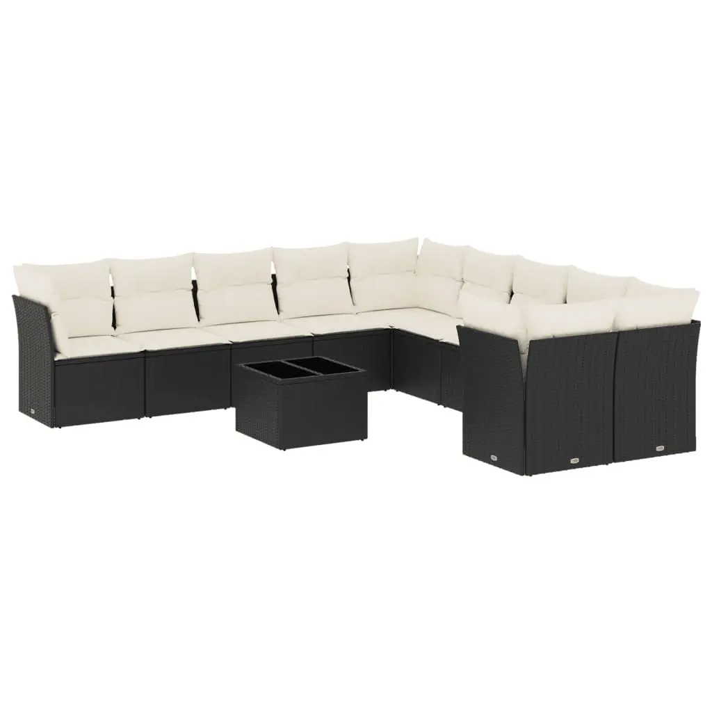Garden Sofa Set 11 Piece Outdoor Furniture Black Poly Rattan Patio Seating