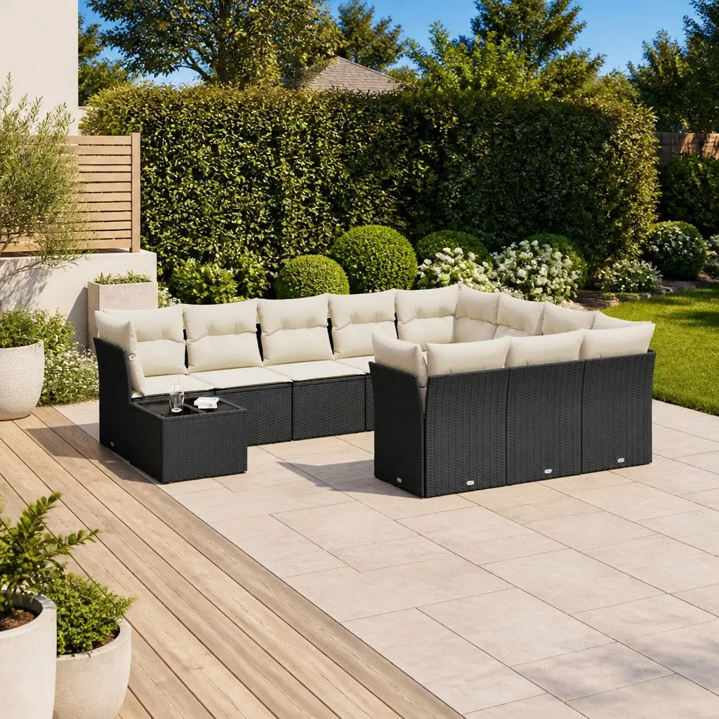 Garden Sofa Set 11 Piece Outdoor Furniture Modular Black Poly Rattan