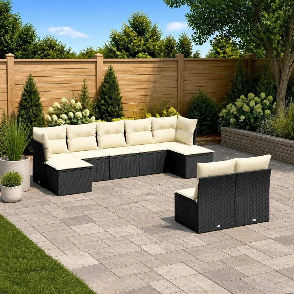 Outdoor Furniture Set 9 Piece Black Patio Seating Rattan Sofa with Cushions