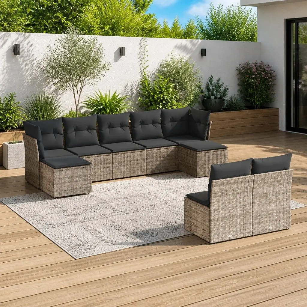Garden Sofa Set 9 Piece Modular Outdoor Furniture Grey Rattan Patio Sectional