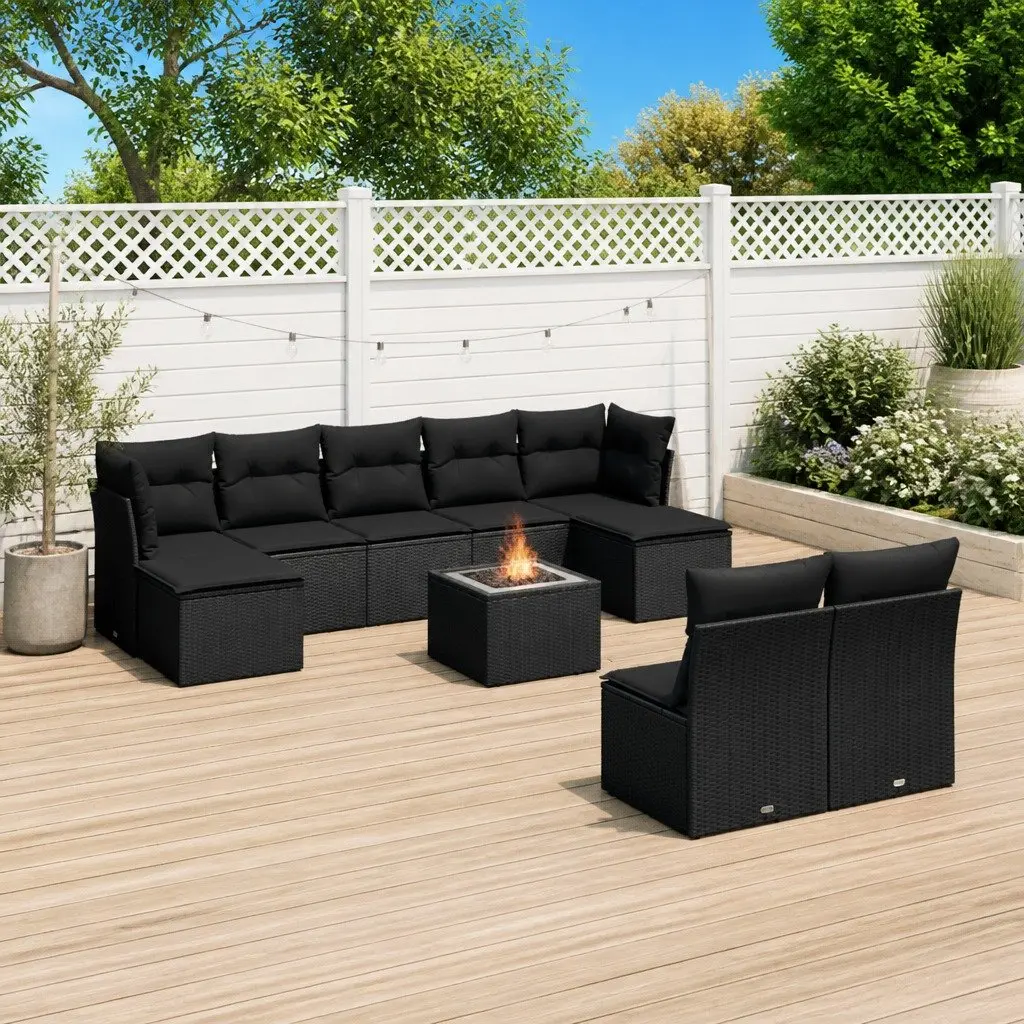 Garden Sofa Set 10 Piece Outdoor Furniture Modular Black Poly Rattan