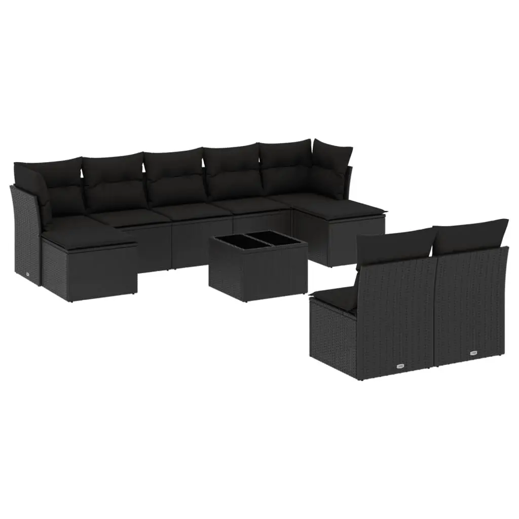 Garden Sofa Set 10 Piece Outdoor Furniture Modular Black Poly Rattan