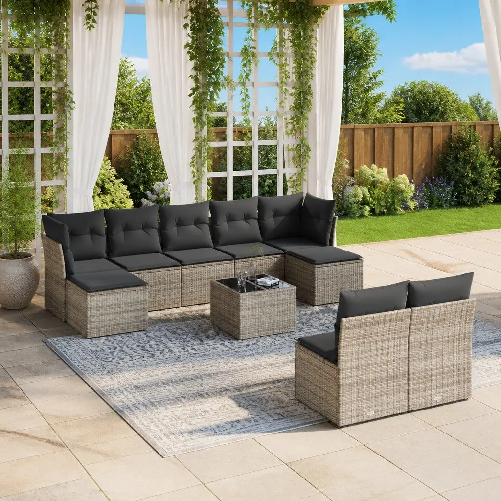 Garden Sofa Set 10 Piece Outdoor Furniture Grey Poly Rattan Patio Lounge