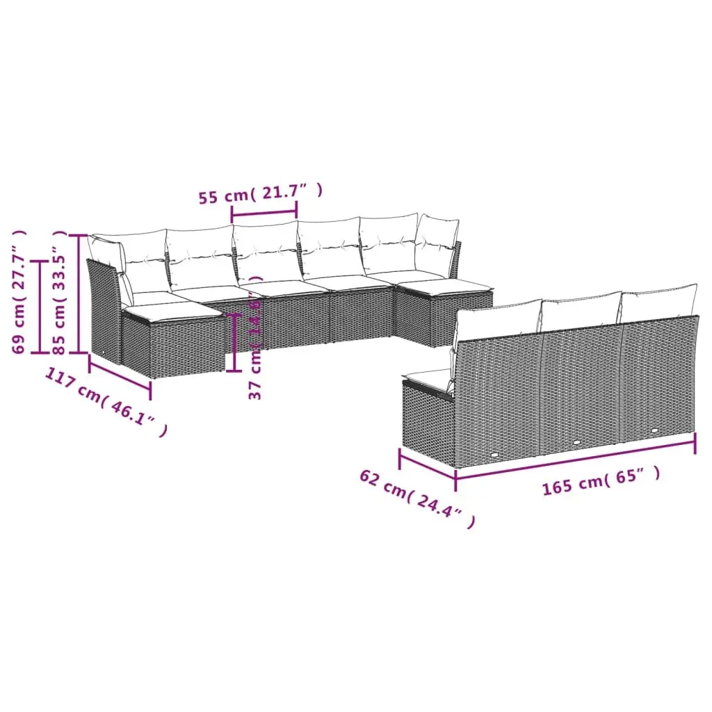 Garden Sofa Set Outdoor Furniture Modular Rattan 10 Piece Black