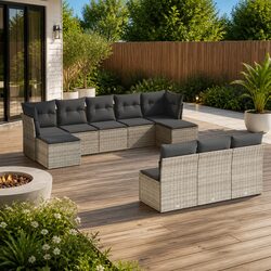 Comfortable Grey Garden Sofa Set: 10 Pieces Included