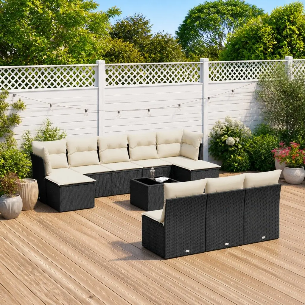 Outdoor Garden Sofa Set 11 Piece Black Poly Rattan Furniture Patio Lounge