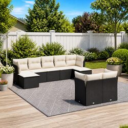 Reliable 9-Piece Black Garden Sofa Set with Comfort