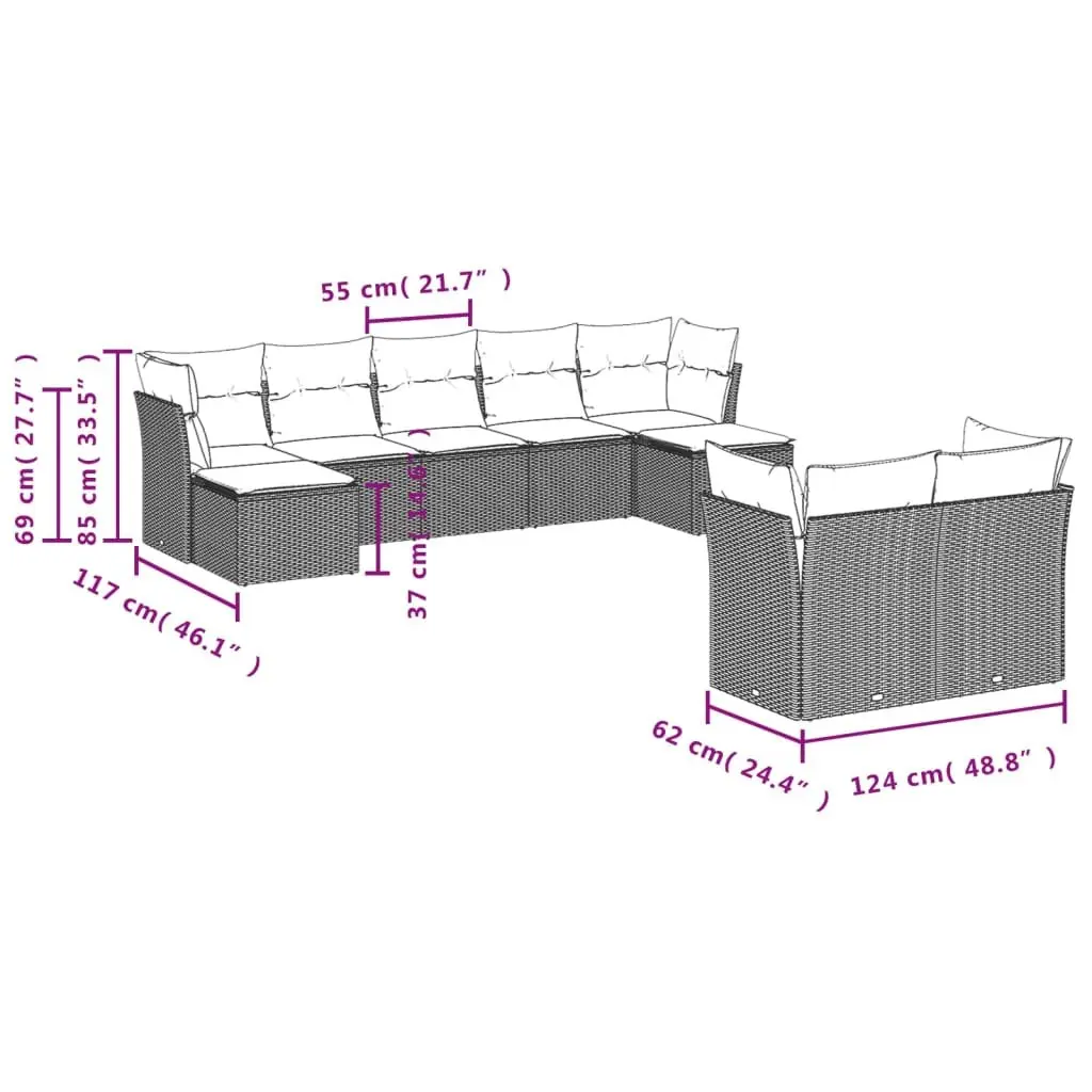 Garden Sofa Set Modular Outdoor Furniture 9 Piece Black