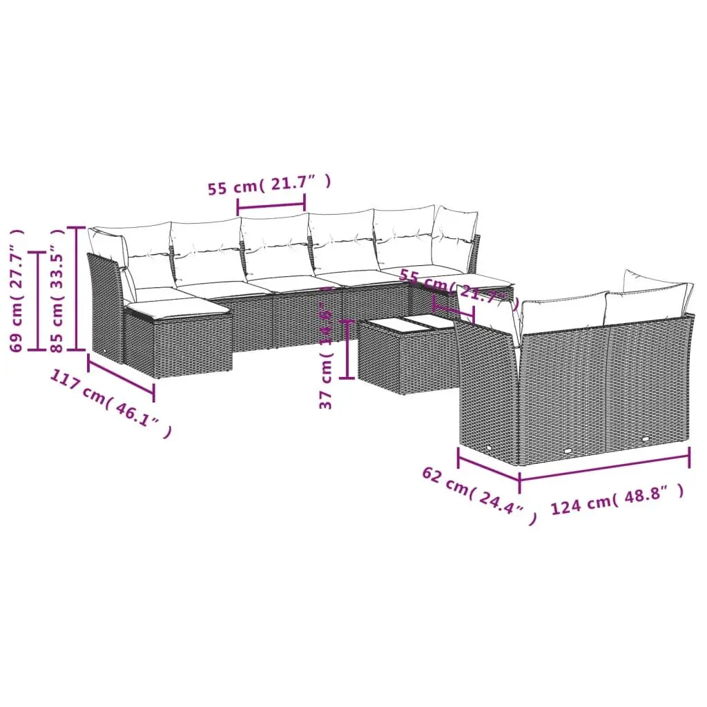 Garden Sofa Set 10 Piece Outdoor Furniture Black Poly Rattan Modular Patio