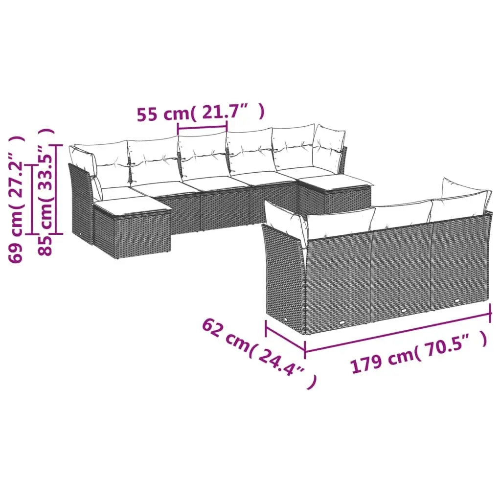 Garden Sofa Set Modular Outdoor Furniture 10 Piece Black Poly Rattan