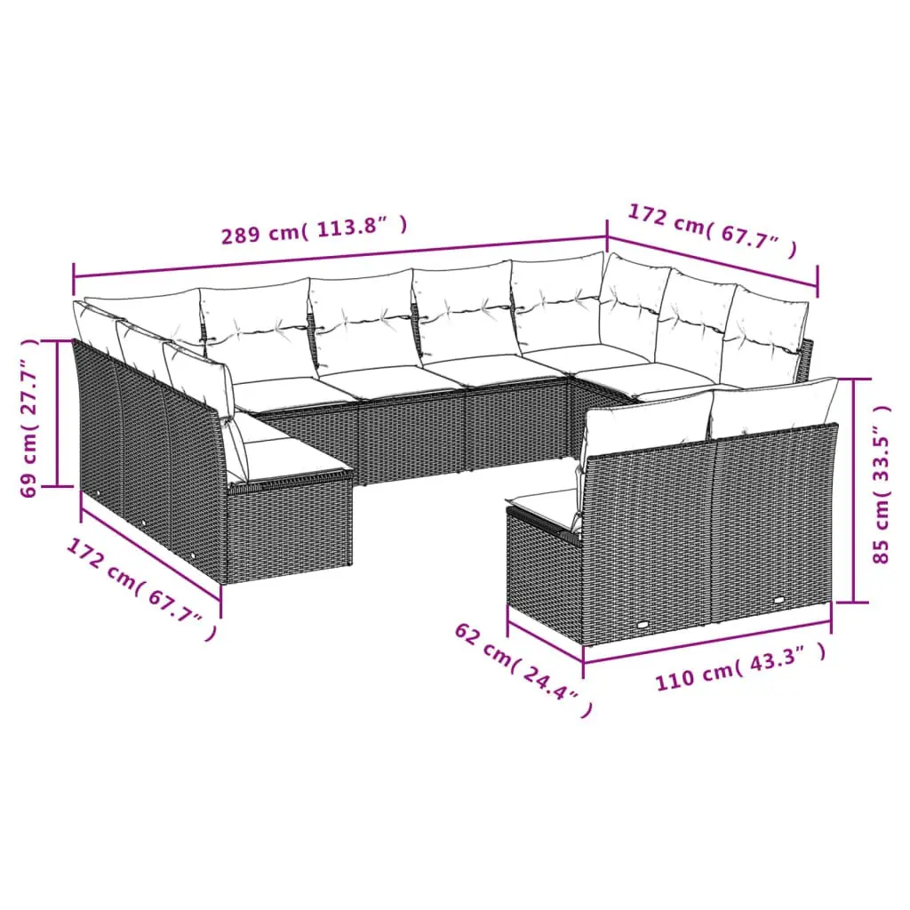11-Piece Garden Sofa Set in Black