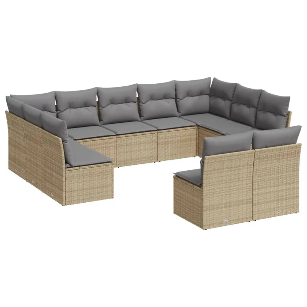 Garden Sofa Set 11 Piece Outdoor Furniture Beige Rattan Cushions Patio Seating