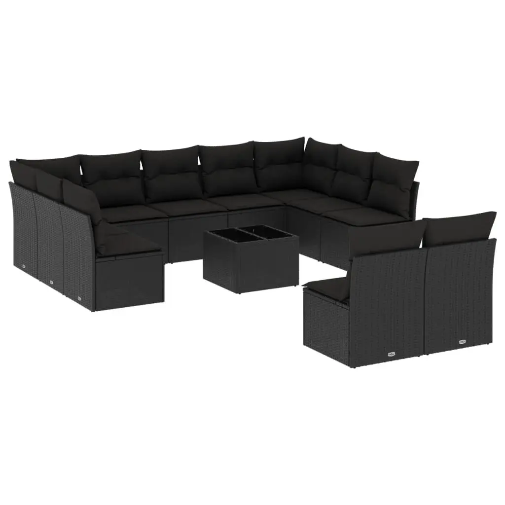 Garden Sofa Set 12 Piece Outdoor Furniture Black Poly Rattan with Cushions