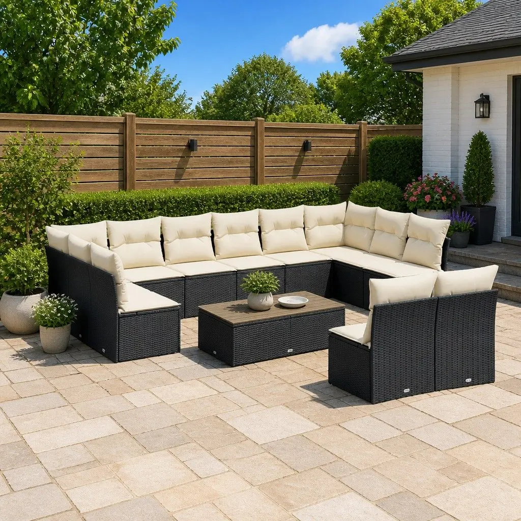 Garden Sofa Set 12 Piece Outdoor Furniture Modular Black Poly Rattan