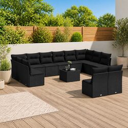 Garden Sofa Set 13 Piece Outdoor Furniture Black Poly Rattan Patio Lounge Suite