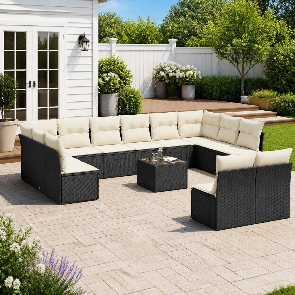 Garden Sofa Set Modular Outdoor Furniture 13 Piece Black Poly Rattan