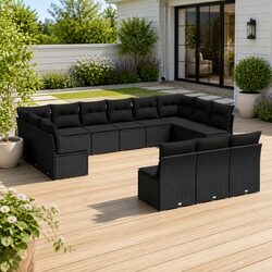 Garden Sofa Set 13 Piece Outdoor Furniture Patio Black Rattan Cushions Modular
